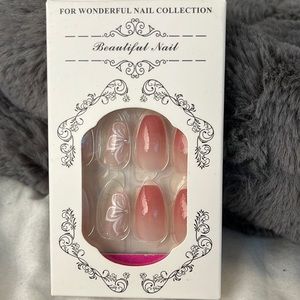 Pink Almond style false nails